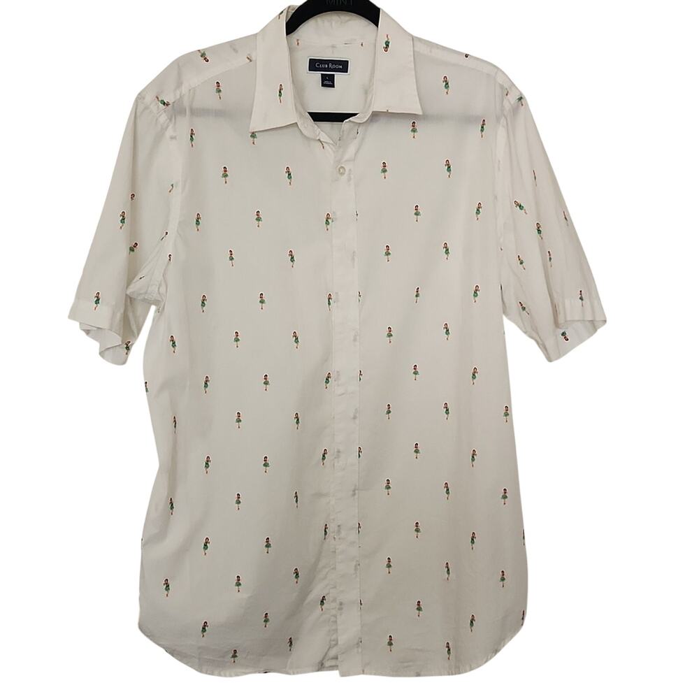 Club Room Men's Hula Girl Cotton Button Down Large EUC